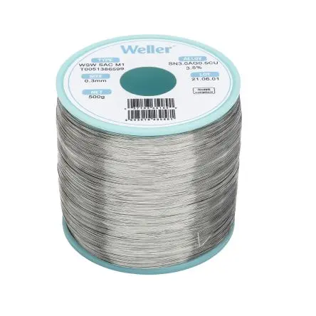 Produktfoto 1 von Weller Draht Lötzinn bleifrei 96.5 %Sn 0 %Pb 0.5 %Cu 3 %Ag, 221 °C, Ø 0.3 mm / 500 g