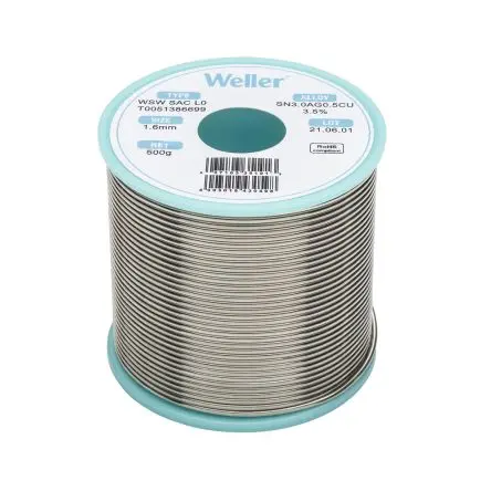 Produktfoto 1 von Weller Draht Lötzinn bleifrei 96.5 %Sn 0 %Pb 0.5 %Cu 3 %Ag, 221 °C, Ø 1.6 mm / 500 g