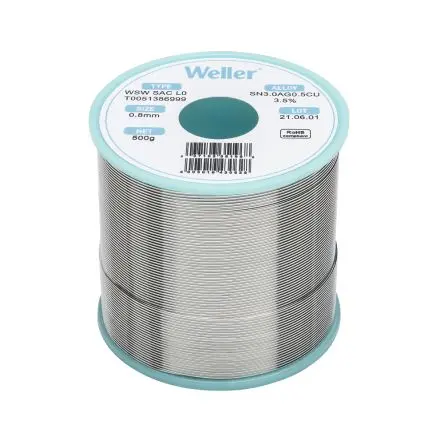 Produktfoto 1 von Weller Draht Lötzinn bleifrei 96.5 %Sn 0 %Pb 0.5 %Cu 3 %Ag, 221 °C, Ø 0.8 mm / 500 g