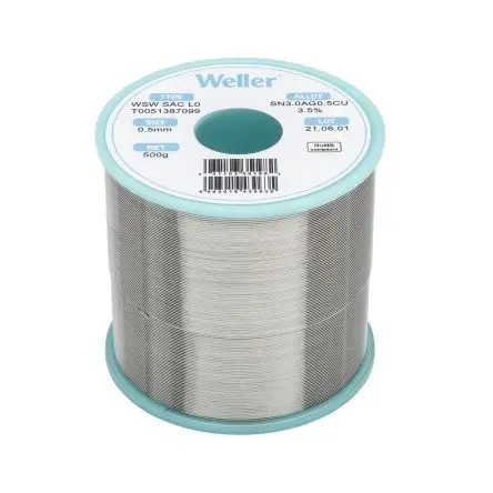 Produktfoto 1 von Weller Draht Lötzinn bleifrei 96.5 %Sn 0 %Pb 0.5 %Cu 3 %Ag, 221 °C, Ø 0.5 mm / 500 g