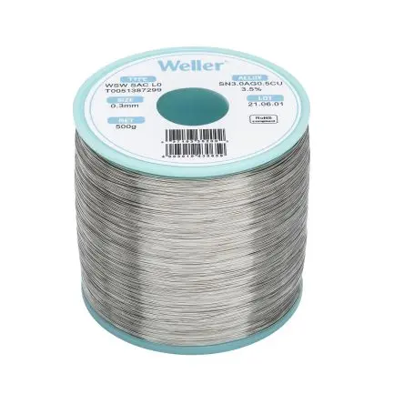 Produktfoto 1 von Weller Draht Lötzinn bleifrei 96.5 %Sn 0 %Pb 0.5 %Cu 3 %Ag, 221 °C, Ø 0.3 mm / 500 g