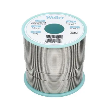 Produktfoto 1 von Weller Draht Lötzinn bleifrei 99.3 %Sn 0 %Pb 0.7 %Cu 0 %Ag, 228 °C, Ø 1.2 mm / 500 g