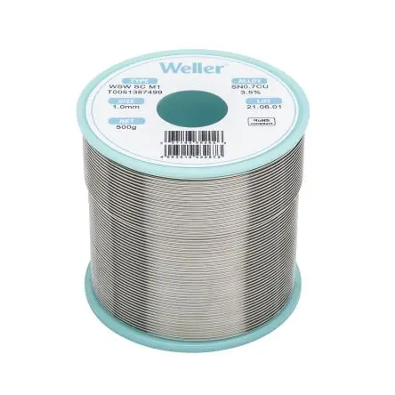 Weller Draht Lötzinn bleifrei 99.3 %Sn 0 %Pb 0.7 %Cu 0 %Ag, 228 °C, Ø 1 mm / 500 g