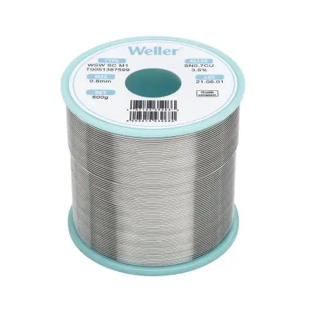 Produktfoto 1 von Weller Draht Lötzinn bleifrei 99.3 %Sn 0 %Pb 0.7 %Cu 0 %Ag, 230 °C, Ø 0.8 mm / 500 g