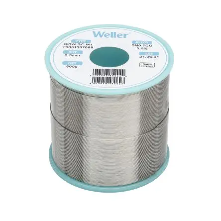 Produktfoto 1 von Weller Draht Lötzinn bleifrei 99.3 %Sn 0 %Pb 0.7 %Cu 0 %Ag, 228 °C, Ø 0.5 mm / 500 g