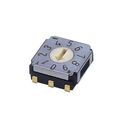 Produktfoto 1 von Nidec Components 10-Stufen SA-7000 Drehschalter 1-poliger Umschalter / 100mA Gebogener Haken, 7 mm x 8mm x 16 mm