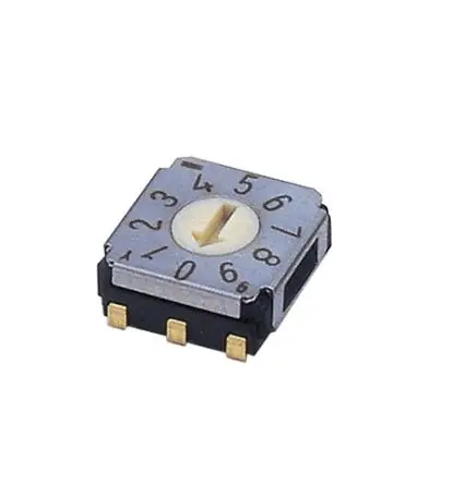 Produktfoto 1 von Nidec Components 10-Stufen SA-7000 Drehschalter 1-poliger Umschalter / 100mA Gebogener Haken, 7 mm x 8mm x 16 mm