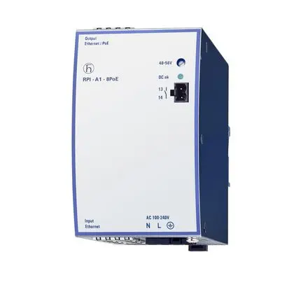 Produktfoto 1 von Hirschmann PoE Injektor 100V ac, 249 V ac Input / 48V dc, 56 V dc Output, 6 A 280 W 8 Port 77mm B.