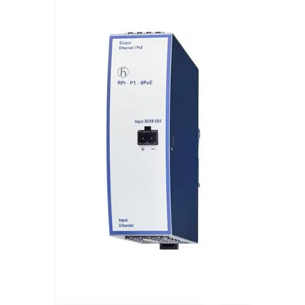 Produktfoto 1 von Hirschmann PoE Injektor 48V dc, 56 V dc Input / 48V dc, 56 V dc Output, 56 A 245 W 8 Port 39mm B.