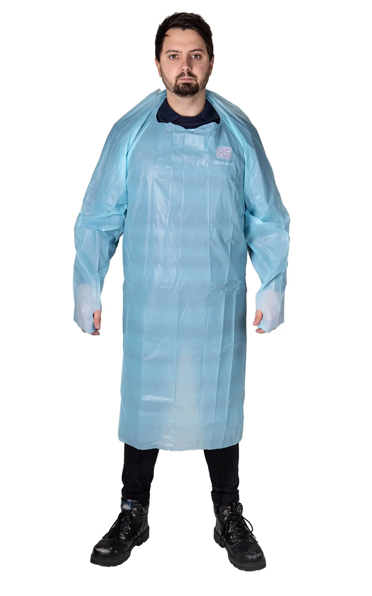 Produktfoto 1 von RS PRO Einweg-Schürze, 75 cm Hüftumfang, 137 cm L., Polyethylen, Leicht, Blau Unisex, 100 Per Pack Stk.