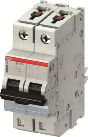 Produktfoto 1 von ABB S402M-UCC10 Miniaturüberlastschalter Typ C, Pol 2-polig 10A 440V ac, Abschaltvermögen 25 kA SMISSLINE TP 440 V dc