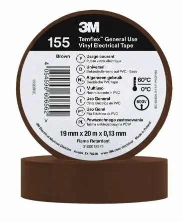 Produktfoto 1 von 3M Temflex Vinyl Isolierband Braun,  Stärke  0.13 mm x 19mm x 20 m bis 60 °C