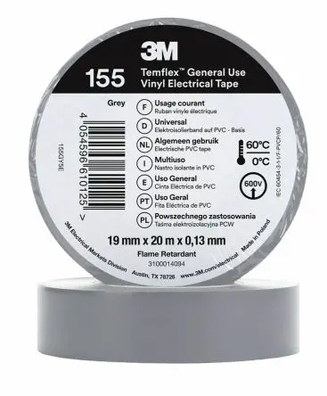 Produktfoto 1 von 3M Temflex Vinyl Isolierband Grau,  Stärke  0.13 mm x 19mm x 20 m bis 60 °C