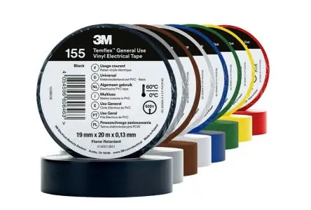 Produktfoto 1 von 3M Temflex 155 Vinyl Isolierband Rot, Grün, Orange, Grau, Weiß, Braun, Gelb, Blau, Schwarz, Stärke 0.13 mm x 19mm x 20