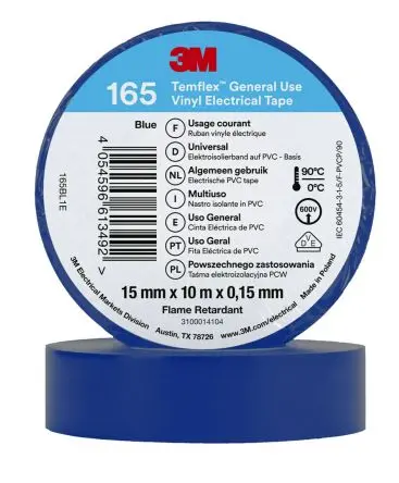 Produktfoto 1 von 3M Temflex Vinyl Isolierband Blau,  Stärke  0.152 mm x 15mm x 10 m, 90 °C bis 90 °C
