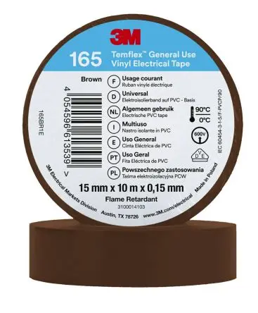 Produktfoto 1 von 3M Temflex 165 Vinyl Isolierband Braun,  Stärke  0.152 mm x 15mm x 10 m, 90 °C bis 90 °C