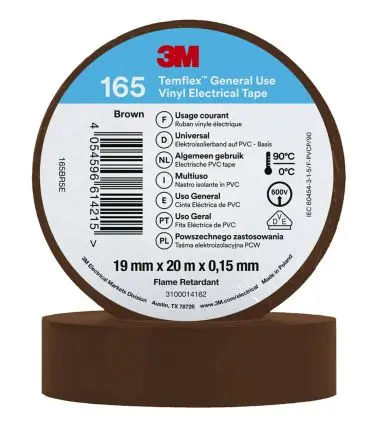 Produktfoto 1 von 3M Temflex 165 Vinyl Isolierband Braun,  Stärke  0.152 mm x 19mm x 20 m, 90 °C bis 90 °C