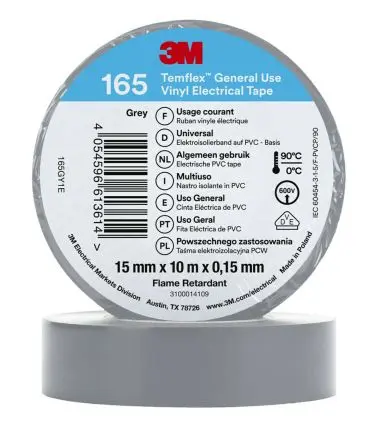 Produktfoto 1 von 3M Temflex Vinyl Isolierband Grau,  Stärke  0.152 mm x 15mm x 10 m, 90 °C bis 90 °C