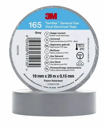 Produktfoto 1 von 3M Temflex 165 Vinyl Isolierband Grau,  Stärke  0.152 mm x 19mm x 20 m, 90 °C bis 90 °C