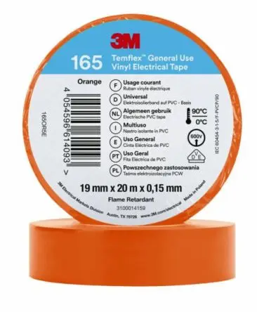 Produktfoto 1 von 3M Temflex 155 Vinyl Isolierband Orange, Stärke 0.152 mm x 19mm x 20 m, 90 °C bis 90 °C