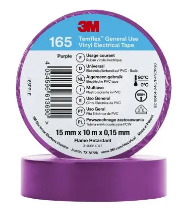 Produktfoto 1 von 3M Temflex 165 Vinyl Isolierband Violett,  Stärke  0.152 mm x 15mm x 10 m, 90 °C bis 90 °C