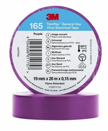 Produktfoto 1 von 3M Temflex 165 Vinyl Isolierband Violett,  Stärke  0.152 mm x 19mm x 20 m, 90 °C bis 90 °C