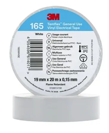 Produktfoto 1 von 3M Temflex 165 Vinyl Isolierband Weiß,  Stärke  0.152 mm x 19mm x 20 m, 90 °C bis 90 °C
