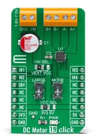 Produktfoto 1 von MikroElektronika TC78H653FTG Entwicklungswerkzeug für Motoren und Robotik, DC Motor 19 Click Treiber für