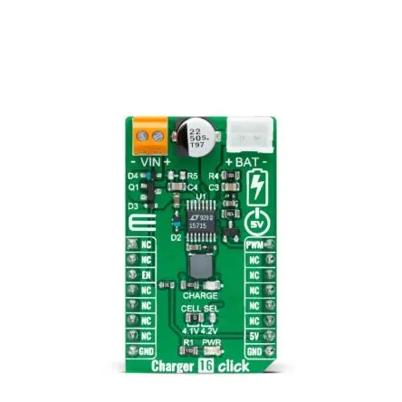 Produktfoto 1 von MikroElektronika LT1571 Entwicklungsbausatz Spannungsregler, Charger 16 Click Akkuladegerät, für mikroBUS-Socket