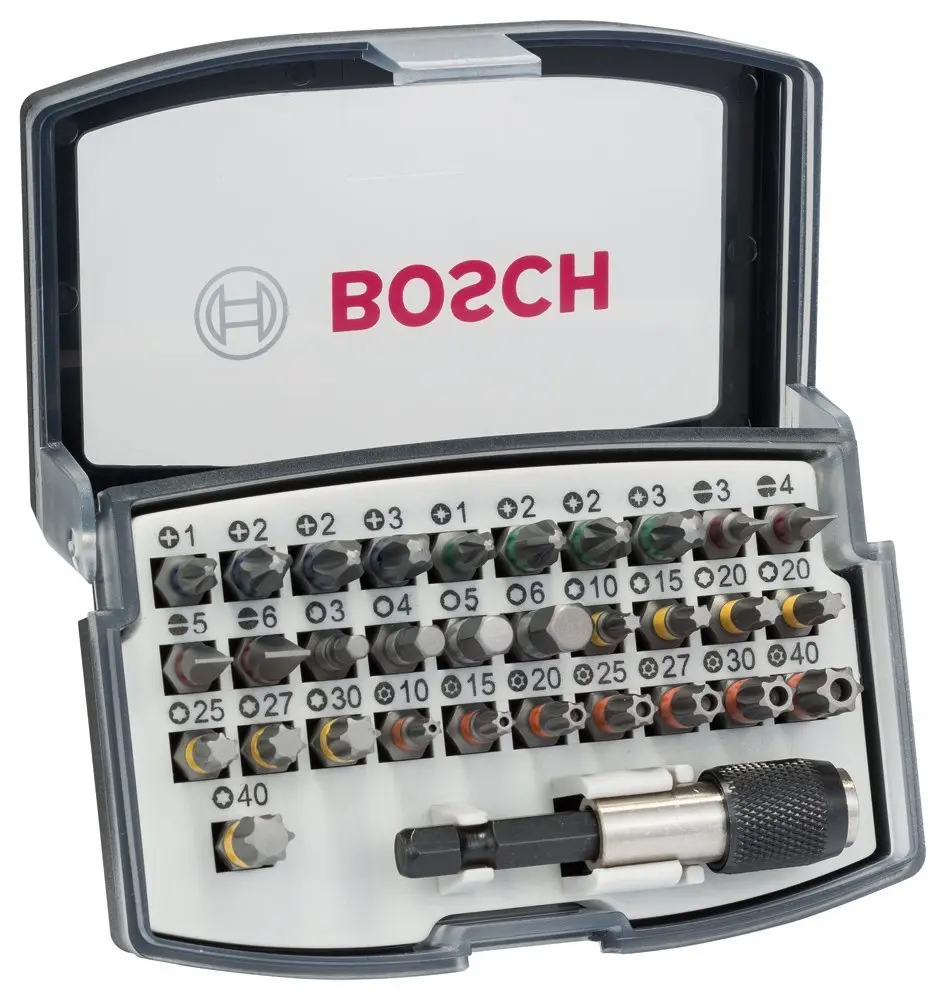 Produktfoto 1 von Bosch Geschlitzt, Phillips, Pozidriv, Innensechsrund Sechskant Schraubendreherbitsatz, Stahl 1/4 in
