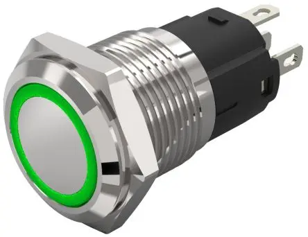 Produktfoto 1 von EAO 82 Beleuchtete Drucktaste Grün Beleuchtet Rastend Panel Ø 16 mm, 1-poliger Umschalter / 3A 12 V dc 12 V ac, IP65,