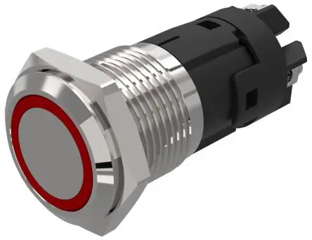 Produktfoto 1 von EAO 82 Beleuchtete Drucktaste Rot Beleuchtet Rastend Panel Ø 16 mm, 1-poliger Umschalter / 3A 12 V dc 12 V ac, IP65,