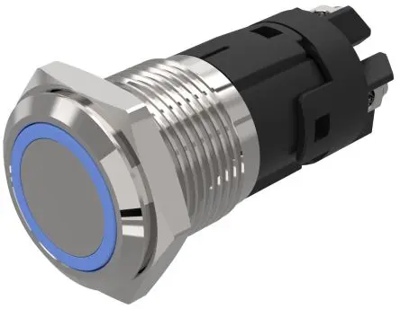 Produktfoto 1 von EAO 82 Beleuchtete Drucktaste Blau Beleuchtet Rastend Panel Ø 16 mm, 1-poliger Umschalter / 3A 12 V dc 12 V ac, IP65,