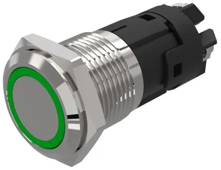Produktfoto 1 von EAO 82 Beleuchtete Drucktaste Grün Beleuchtet Tastend Panel Ø 16 mm, 1-poliger Umschalter / 3A 12 V dc 12 V ac, IP65,
