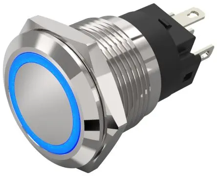 Produktfoto 1 von EAO 82 Beleuchtete Drucktaste Blau Beleuchtet Rastend Panel Ø 19 mm, 1-poliger Umschalter / 3A 12 V dc 12 V ac, IP65,