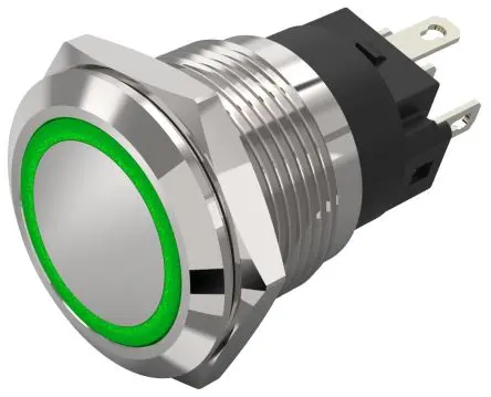 Produktfoto 1 von EAO 82 Beleuchtete Drucktaste Grün Beleuchtet Rastend Panel Ø 19 mm, 1-poliger Umschalter / 3A 240 V dc 240 V ac, IP65,