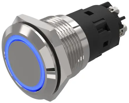 Produktfoto 1 von EAO 82 Beleuchtete Drucktaste Blau Beleuchtet Rastend Panel Ø 19 mm, 1-poliger Umschalter / 3A 240 V dc 240 V ac, IP65,