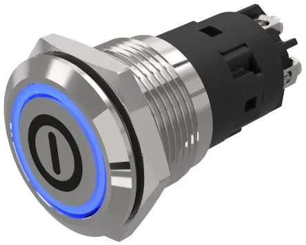 Produktfoto 1 von EAO 82 Beleuchtete Drucktaste Blau Beleuchtet Tastend Panel Ø 19 mm, 1-poliger Umschalter / 3A 240 V dc 240 V ac, IP65,