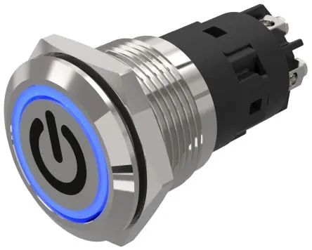 Produktfoto 1 von EAO 82 Beleuchtete Drucktaste Blau Beleuchtet Tastend Panel Ø 19 mm, 1-poliger Umschalter / 3A 240 V dc 240 V ac, IP65,