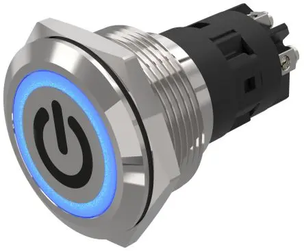 Produktfoto 1 von EAO 82 Beleuchtete Drucktaste Blau Beleuchtet Rastend Panel Ø 22 mm, 1-poliger Umschalter / 3A 240 V dc 240 V ac, IP65,