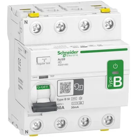 Produktfoto 1 von Schneider Electric Acti9 iID FI-Schutzschalter, 4-polig, 80A, 30 mA Typ B-SI Acti9 IEC, REACH, VDE, CCC, EN, RoHS