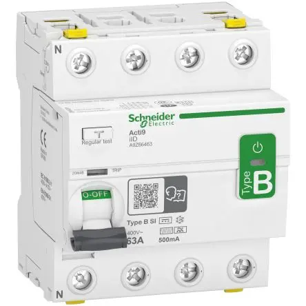Produktfoto 1 von Schneider Electric Acti9 iID FI-Schutzschalter, 4-polig, 63A, 500 mA Typ B-SI Acti9 RoHS, VDE, CCC, EN, REACH, IEC