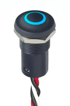 Produktfoto 1 von APEM IX Beleuchtete Drucktaste Blau Beleuchtet Tastend Panel Ø 2 x 8 mm, 1 Schließer/1 Öffner / 100mA 28 V dc, IP67,