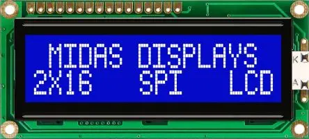 Produktfoto 1 von Midas Alphanumerische LCD-Anzeige, Alphanumerisch LED Weiß 2 x 16, Hintergrund Weiß, Blau, Parallel Interface