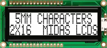 Produktfoto 1 von Midas MC21605G6WK-FPTLW-V2 Alphanumerische LCD-Anzeige, Alphanumerisch LED Weiß 2 x 16, Parallel Interface