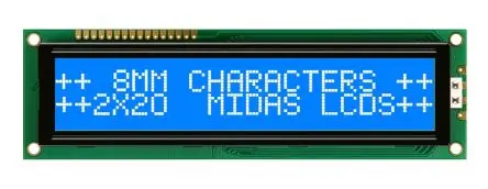 Produktfoto 1 von Midas Alphanumerische LCD-Anzeige, Alphanumerisch LED Weiß 2 x 20, Hintergrund Blau, Weiß, Parallel Interface
