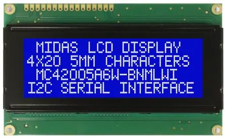 Midas Alphanumerische LCD-Anzeige, Alphanumerisch LED 4 x 20, Parallel Interface
