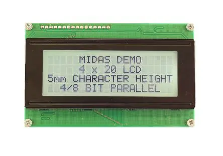 Midas Alphanumerische LCD-Anzeige, Alphanumerisch LED 4 x 20, Parallel Interface
