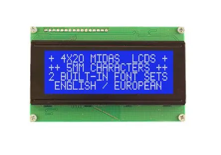 Produktfoto 1 von Midas Alphanumerische LCD-Anzeige, Alphanumerisch LED Weiß 4 x 20, Hintergrund Weiß, Blau, Parallel Interface