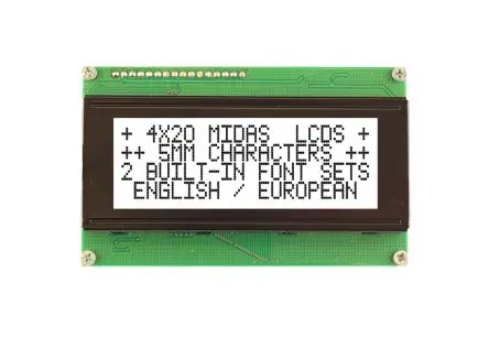 Produktfoto 1 von Midas Alphanumerische LCD-Anzeige, Alphanumerisch LED Weiß 4 x 20, Parallel Interface